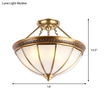 DecorBites™ DecorBites™ Colonial Brass Dome Shade Opal Glass Semi Flushlight - 3-Light Ceiling Mounted Fixture
