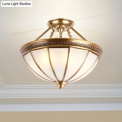 DecorBites™ DecorBites™ Colonial Brass Dome Shade Opal Glass Semi Flushlight - 3-Light Ceiling Mounted Fixture