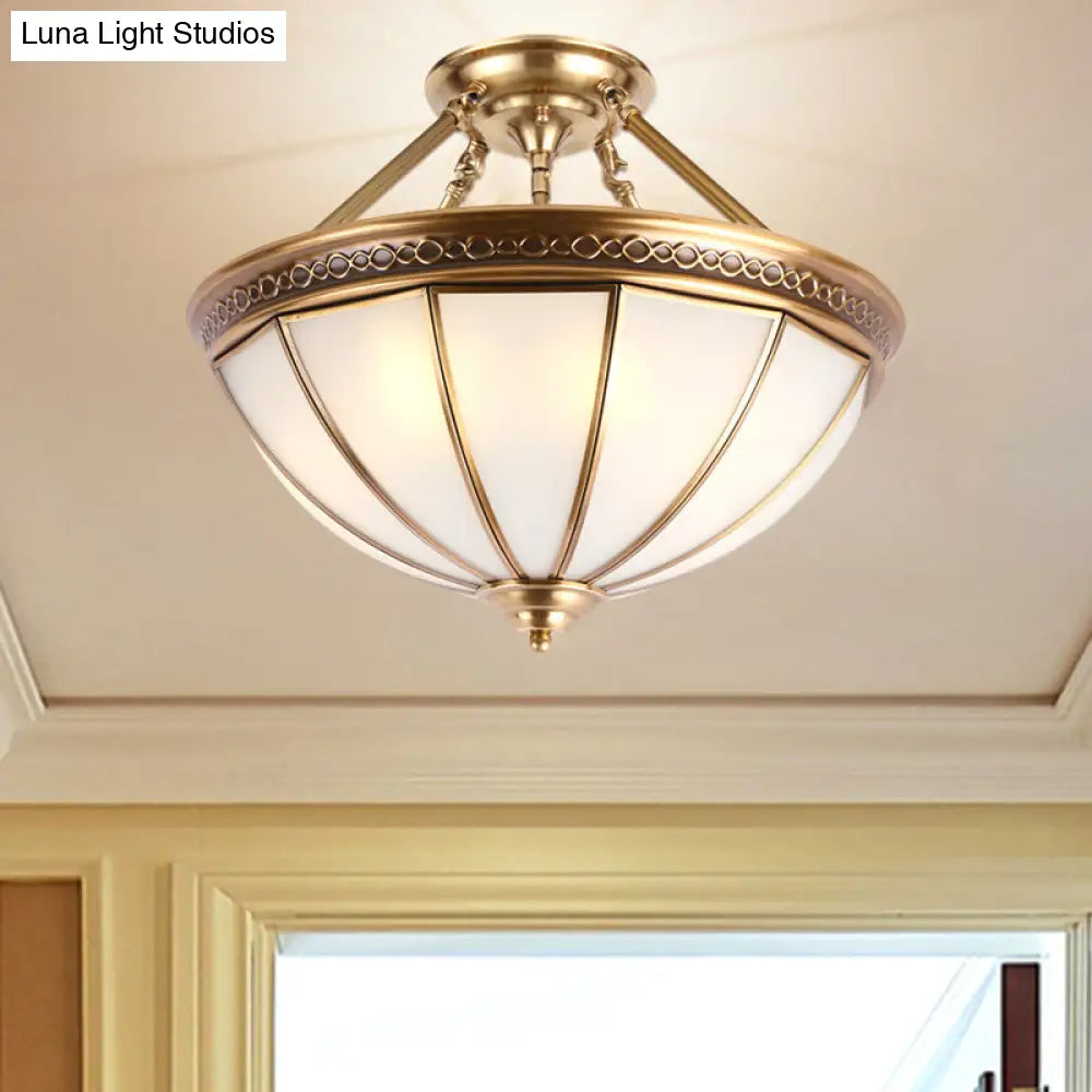 DecorBites™ DecorBites™ Colonial Brass Dome Shade Opal Glass Semi Flushlight - 3-Light Ceiling Mounted Fixture
