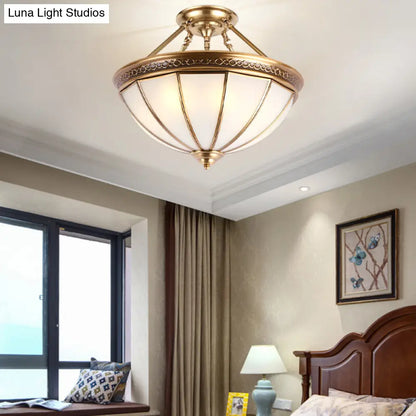 DecorBites™ DecorBites™ Colonial Brass Dome Shade Opal Glass Semi Flushlight - 3-Light Ceiling Mounted Fixture
