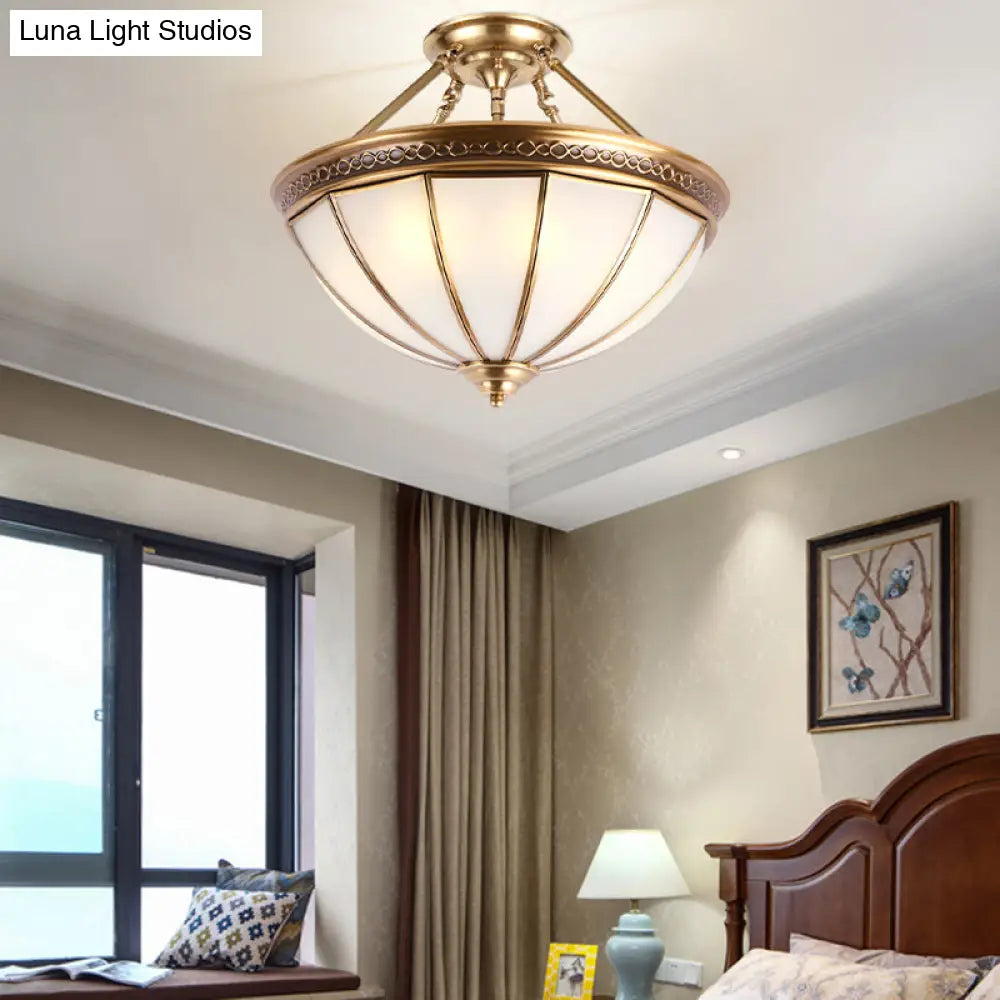 DecorBites™ DecorBites™ Colonial Brass Dome Shade Opal Glass Semi Flushlight - 3-Light Ceiling Mounted Fixture