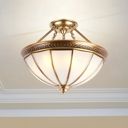 DecorBites™ DecorBites™ Colonial Brass Dome Shade Opal Glass Semi Flushlight - 3-Light Ceiling Mounted Fixture