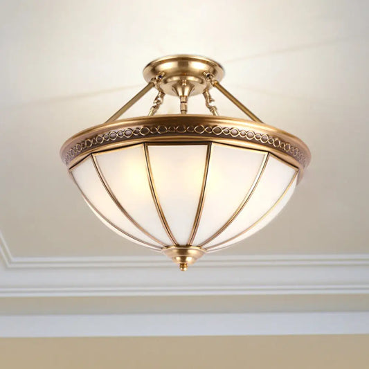 DecorBites™ DecorBites™ Colonial Brass Dome Shade Opal Glass Semi Flushlight - 3-Light Ceiling Mounted Fixture