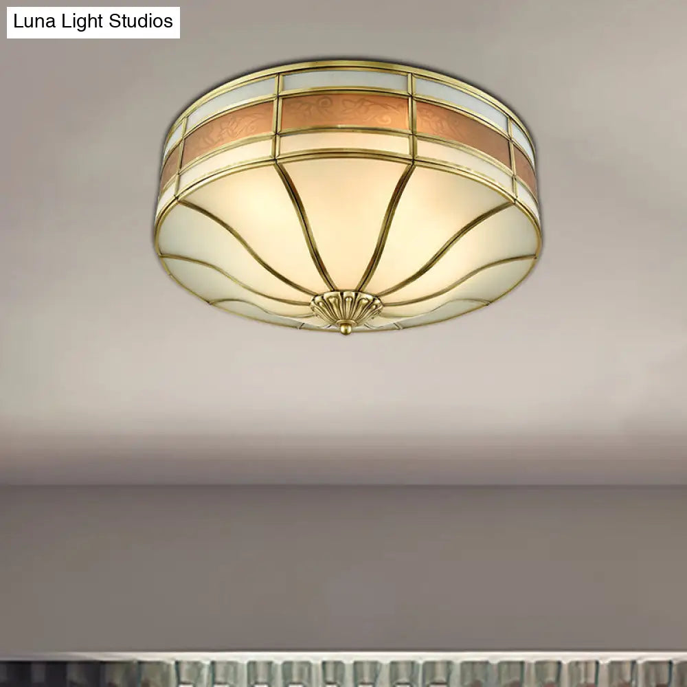 DecorBites™ Colonial Brass Drum Ceiling Light with Opaline Glass - 3 Bulb Flush Mount for Bedroom