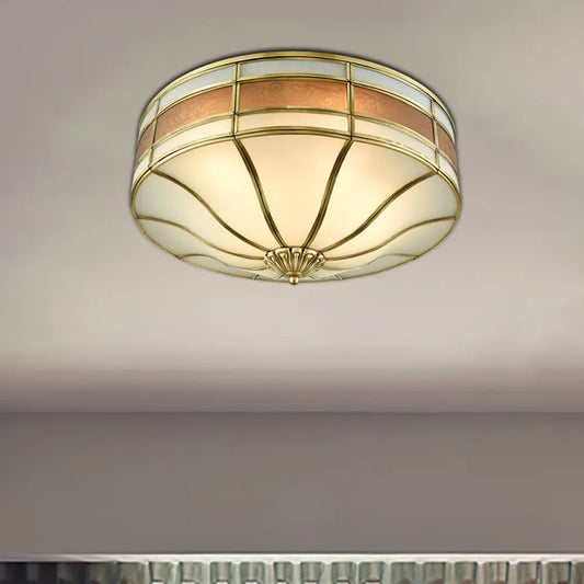 DecorBites™ Colonial Brass Drum Ceiling Light with Opaline Glass - 3 Bulb Flush Mount for Bedroom