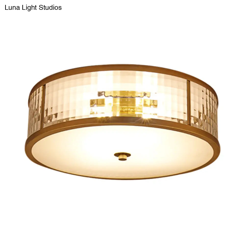 DecorBites™ DecorBites™ Colonial Brass Drum Ceiling Mount Light Fixture with Frosted Crystal Glass for Bedroom - 3/4/5 Bulbs, 14"/18"/23.5" W