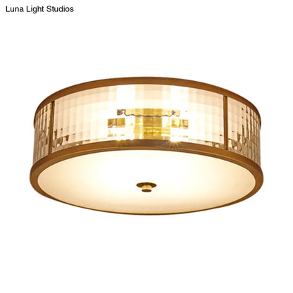 DecorBites™ DecorBites™ Colonial Brass Drum Ceiling Mount Light Fixture with Frosted Crystal Glass for Bedroom - 3/4/5 Bulbs, 14"/18"/23.5" W