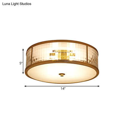 DecorBites™ DecorBites™ Colonial Brass Drum Ceiling Mount Light Fixture with Frosted Crystal Glass for Bedroom - 3/4/5 Bulbs, 14"/18"/23.5" W