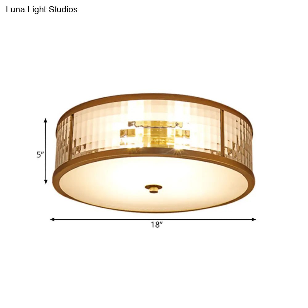 DecorBites™ DecorBites™ Colonial Brass Drum Ceiling Mount Light Fixture with Frosted Crystal Glass for Bedroom - 3/4/5 Bulbs, 14"/18"/23.5" W