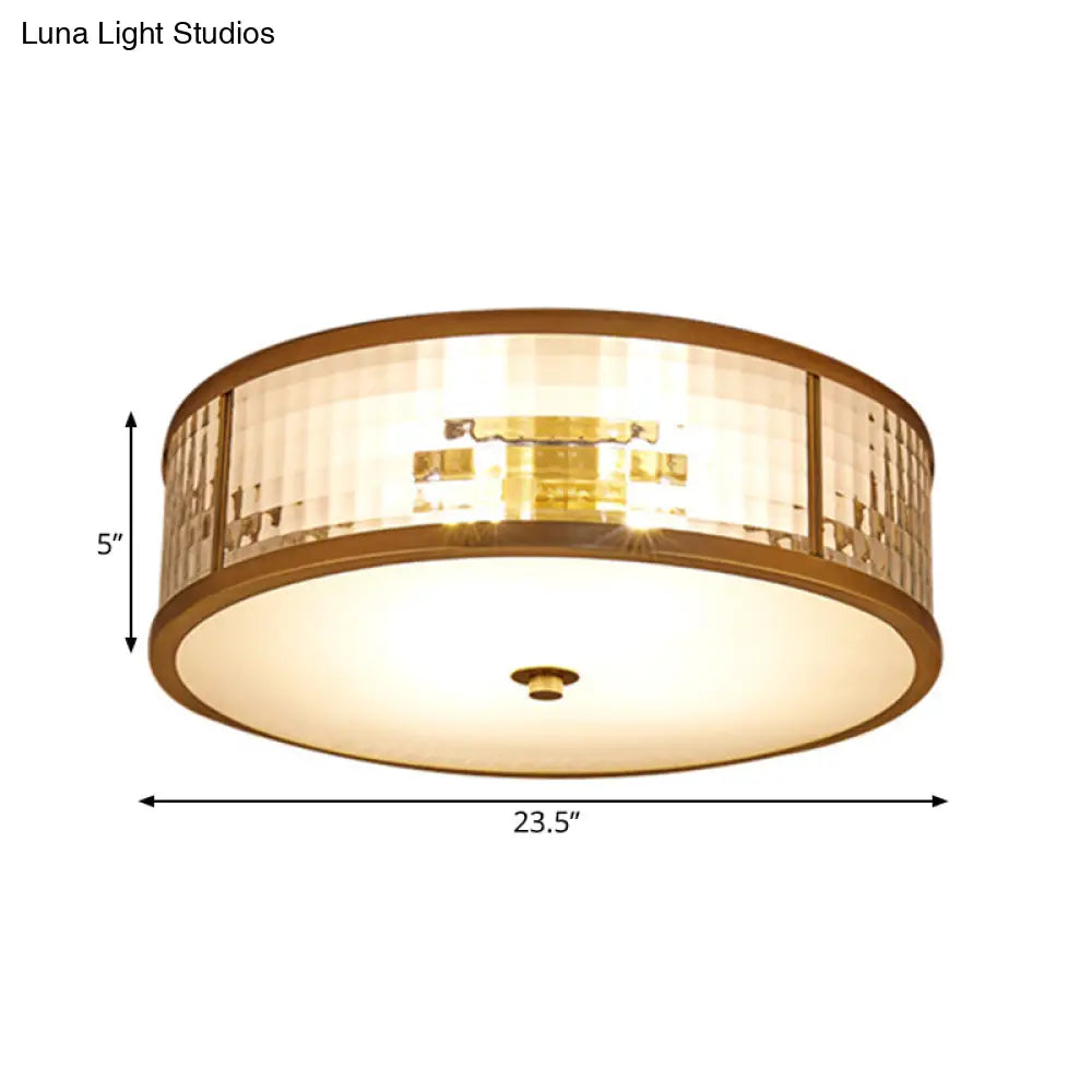 DecorBites™ DecorBites™ Colonial Brass Drum Ceiling Mount Light Fixture with Frosted Crystal Glass for Bedroom - 3/4/5 Bulbs, 14"/18"/23.5" W