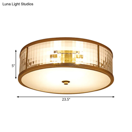 DecorBites™ DecorBites™ Colonial Brass Drum Ceiling Mount Light Fixture with Frosted Crystal Glass for Bedroom - 3/4/5 Bulbs, 14"/18"/23.5" W