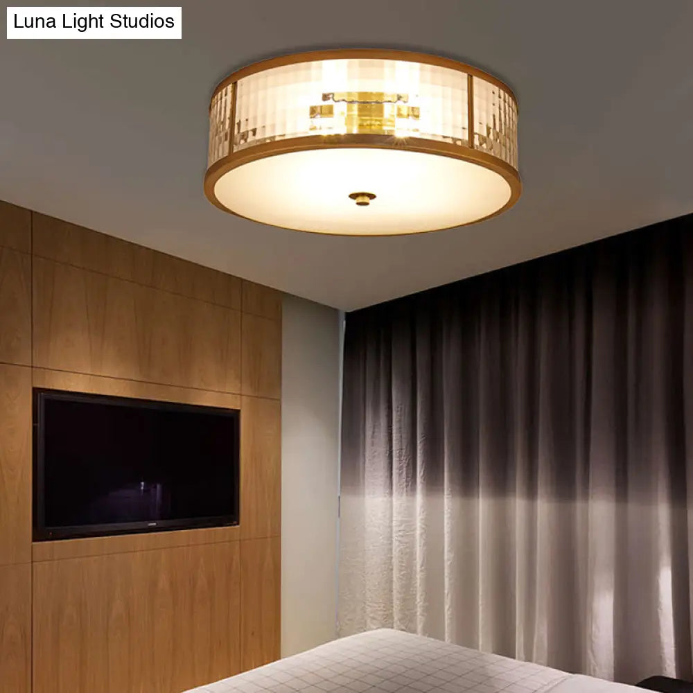 DecorBites™ DecorBites™ Colonial Brass Drum Ceiling Mount Light Fixture with Frosted Crystal Glass for Bedroom - 3/4/5 Bulbs, 14"/18"/23.5" W