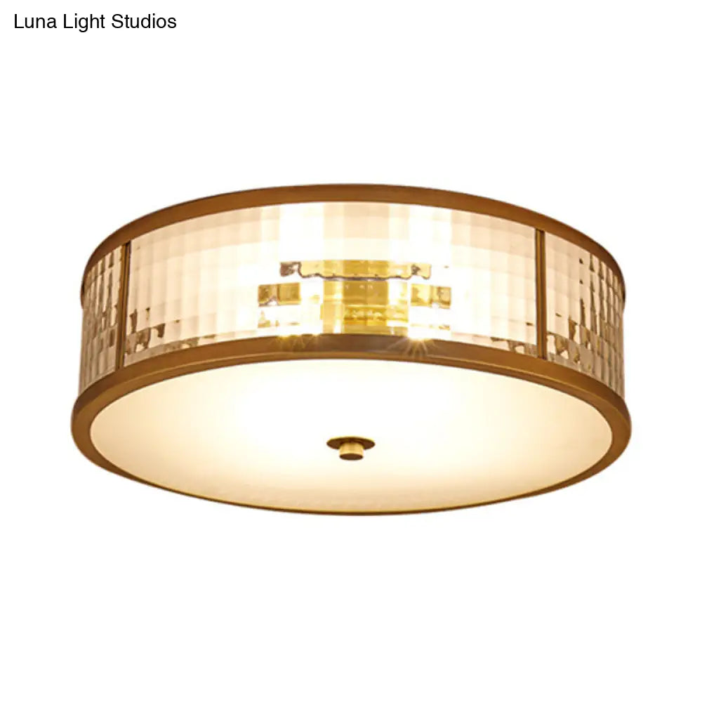 DecorBites™ DecorBites™ Colonial Brass Drum Ceiling Mount Light Fixture with Frosted Crystal Glass for Bedroom - 3/4/5 Bulbs, 14"/18"/23.5" W