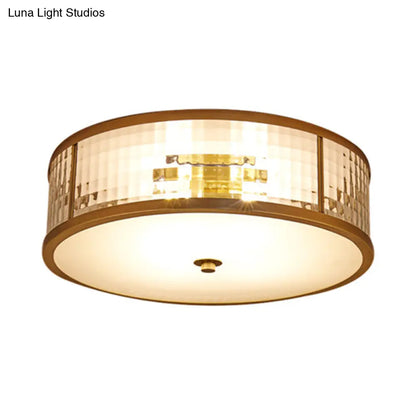 DecorBites™ DecorBites™ Colonial Brass Drum Ceiling Mount Light Fixture with Frosted Crystal Glass for Bedroom - 3/4/5 Bulbs, 14"/18"/23.5" W