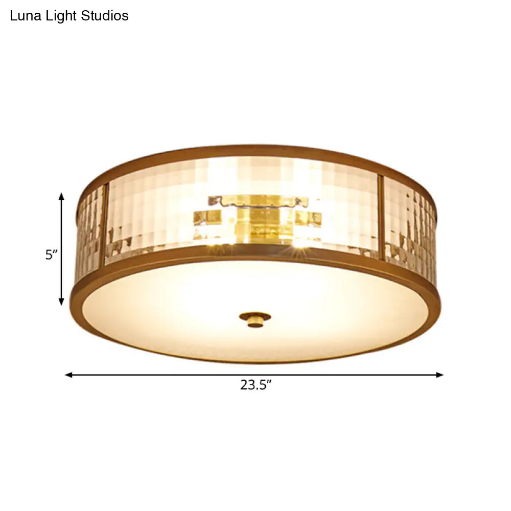 DecorBites™ DecorBites™ Colonial Brass Drum Ceiling Mount Light Fixture with Frosted Crystal Glass for Bedroom - 3/4/5 Bulbs, 14"/18"/23.5" W