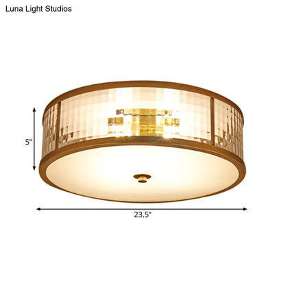 DecorBites™ DecorBites™ Colonial Brass Drum Ceiling Mount Light Fixture with Frosted Crystal Glass for Bedroom - 3/4/5 Bulbs, 14"/18"/23.5" W