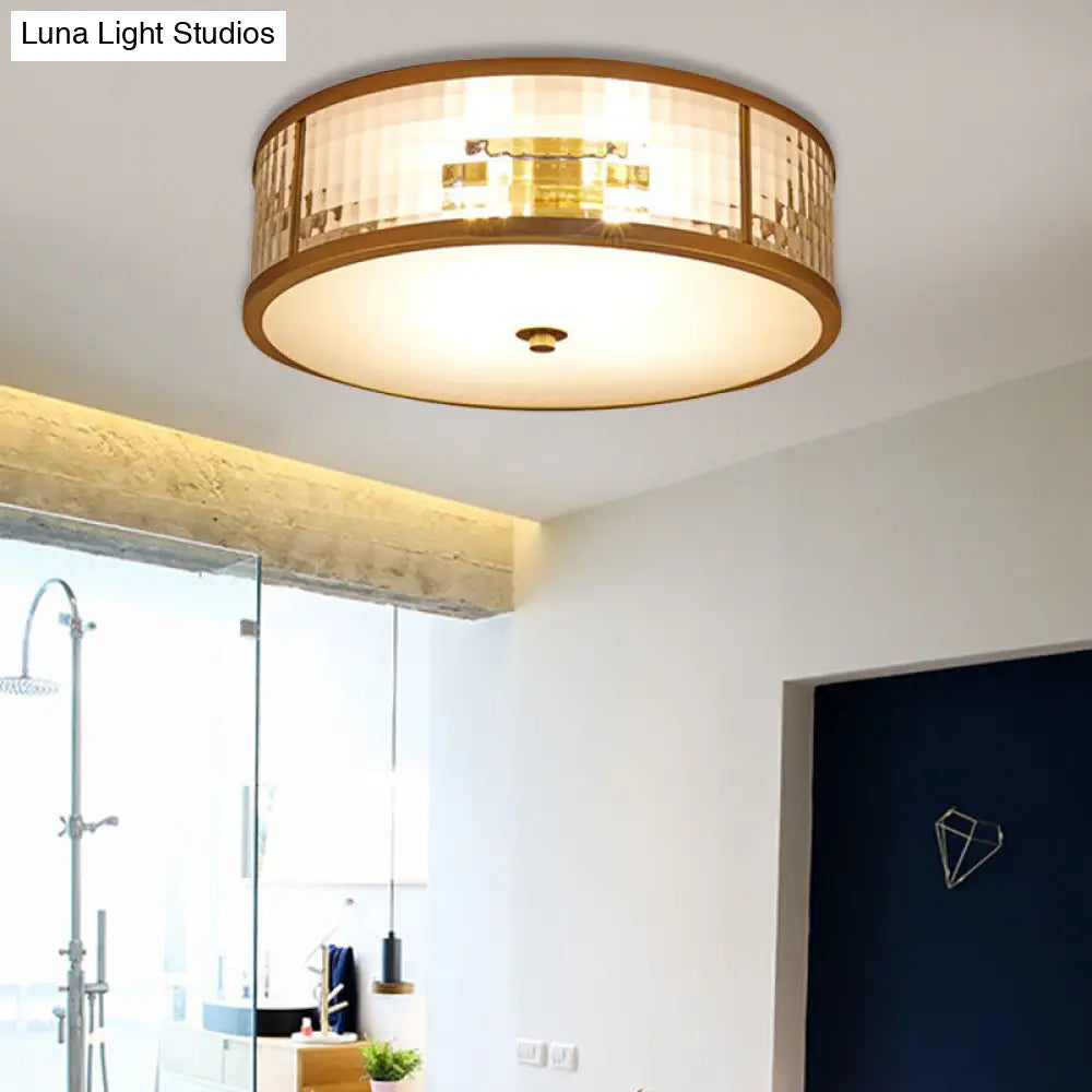 DecorBites™ DecorBites™ Colonial Brass Drum Ceiling Mount Light Fixture with Frosted Crystal Glass for Bedroom - 3/4/5 Bulbs, 14"/18"/23.5" W