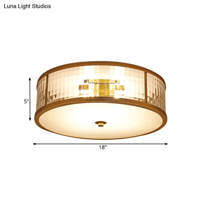 DecorBites™ DecorBites™ Colonial Brass Drum Ceiling Mount Light Fixture with Frosted Crystal Glass for Bedroom - 3/4/5 Bulbs, 14"/18"/23.5" W