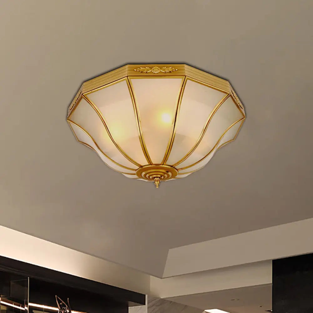 DecorBites™ Colonial Brass Flared Bedroom Ceiling Light, Opal Glass, 14.5"-18.5"W, 3/4-Light