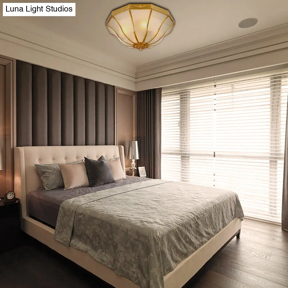 DecorBites™ Colonial Brass Flared Bedroom Ceiling Light, Opal Glass, 14.5"-18.5"W, 3/4-Light