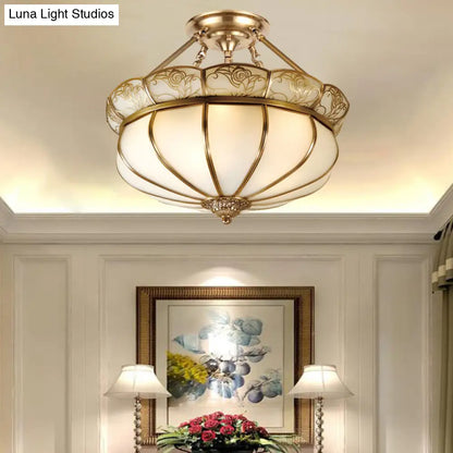 DecorBites™ DecorBites™ Colonial Brass Flower Semi Flush Lighting with Milky Glass - 5 Lights Bedroom Ceiling Flush Mount
