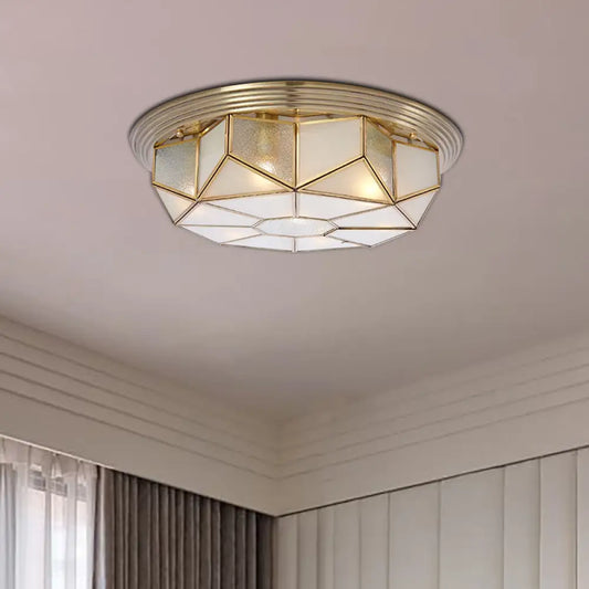 DecorBites™ DecorBites™ Colonial Brass Flush Mount Lamp with Sandblasted Glass for Living Room - 6 Heads Octagonal Ceiling Fixture