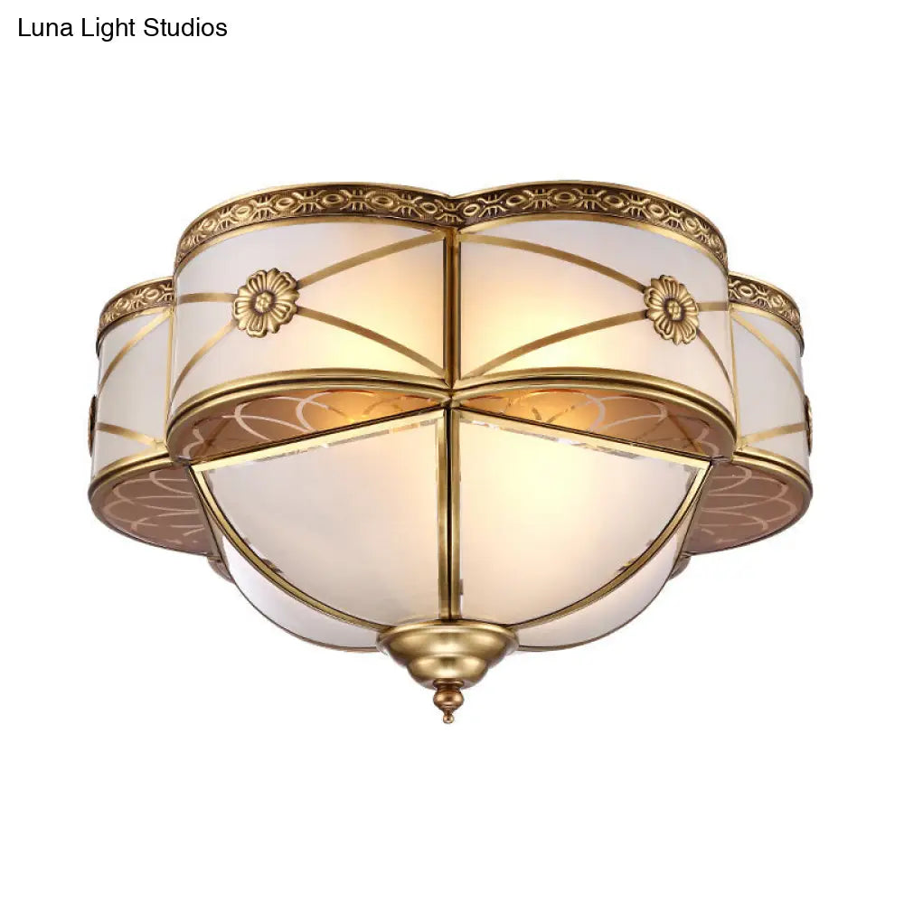 DecorBites™ DecorBites™ Colonial Brass Flush Mount Lamp with Sandblasted Glass Scalloped Ceiling Light for Living Room