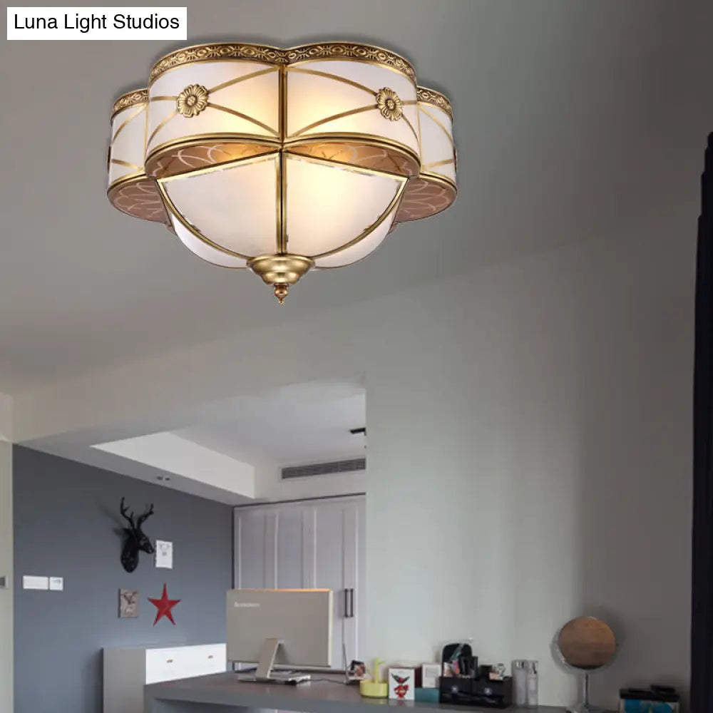 DecorBites™ DecorBites™ Colonial Brass Flush Mount Lamp with Sandblasted Glass Scalloped Ceiling Light for Living Room