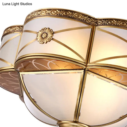 DecorBites™ DecorBites™ Colonial Brass Flush Mount Lamp with Sandblasted Glass Scalloped Ceiling Light for Living Room