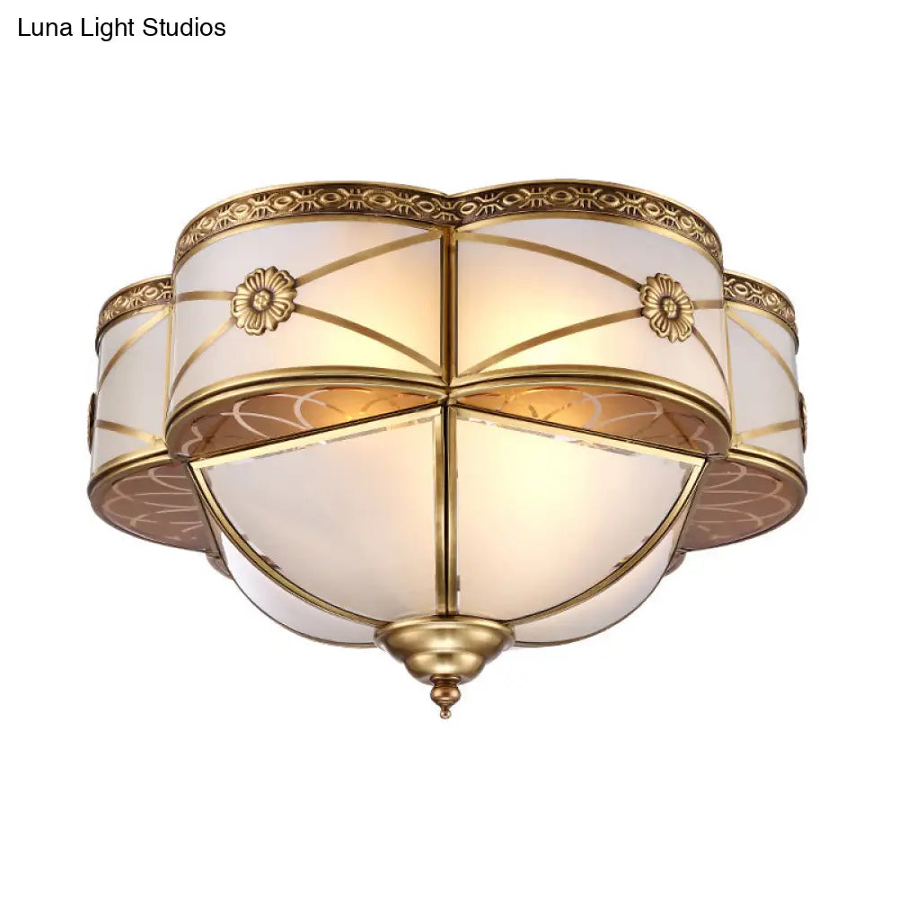 DecorBites™ DecorBites™ Colonial Brass Flush Mount Lamp with Sandblasted Glass Scalloped Ceiling Light for Living Room