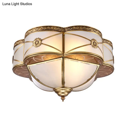 DecorBites™ DecorBites™ Colonial Brass Flush Mount Lamp with Sandblasted Glass Scalloped Ceiling Light for Living Room