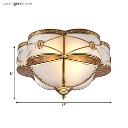 DecorBites™ DecorBites™ Colonial Brass Flush Mount Lamp with Sandblasted Glass Scalloped Ceiling Light for Living Room