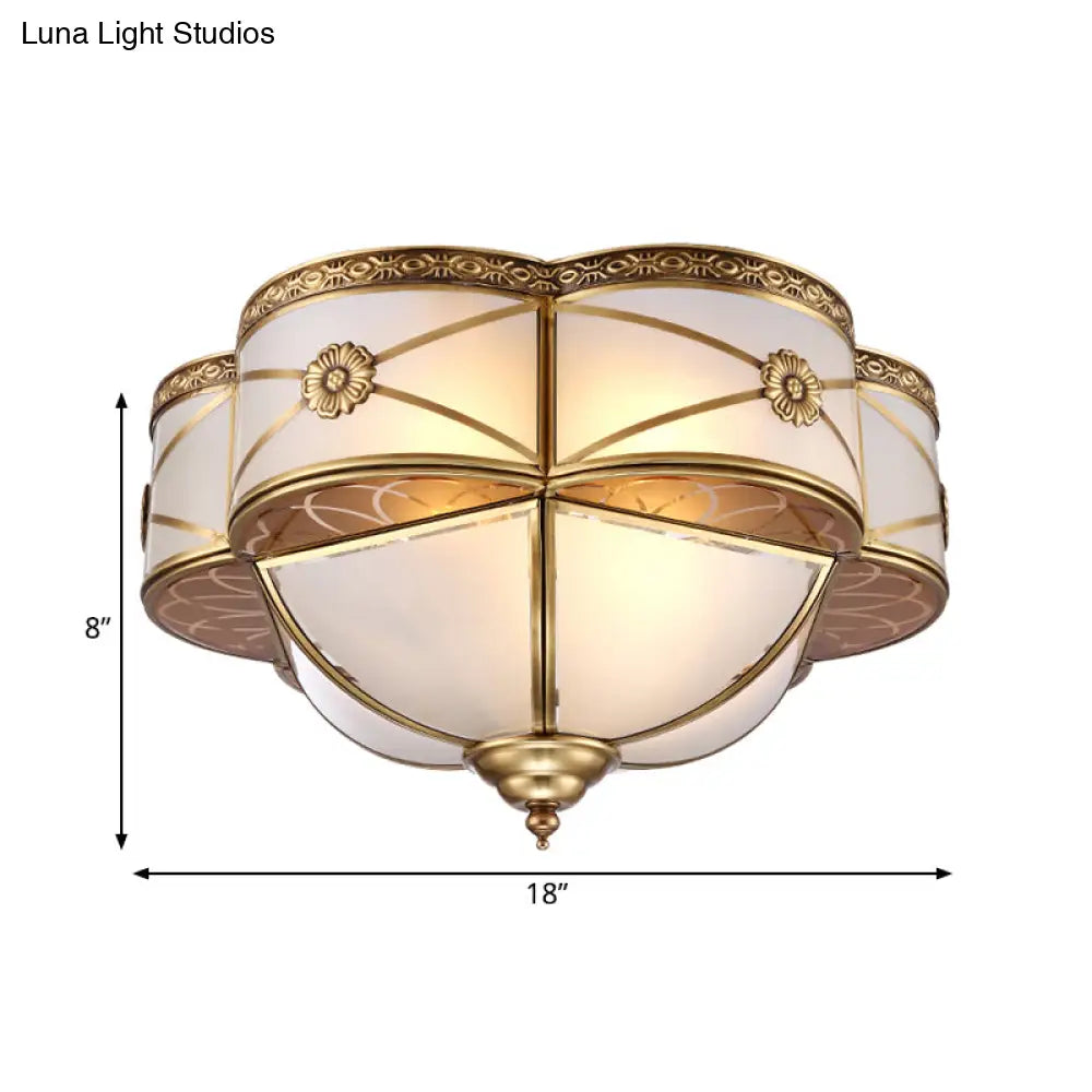 DecorBites™ DecorBites™ Colonial Brass Flush Mount Lamp with Sandblasted Glass Scalloped Ceiling Light for Living Room