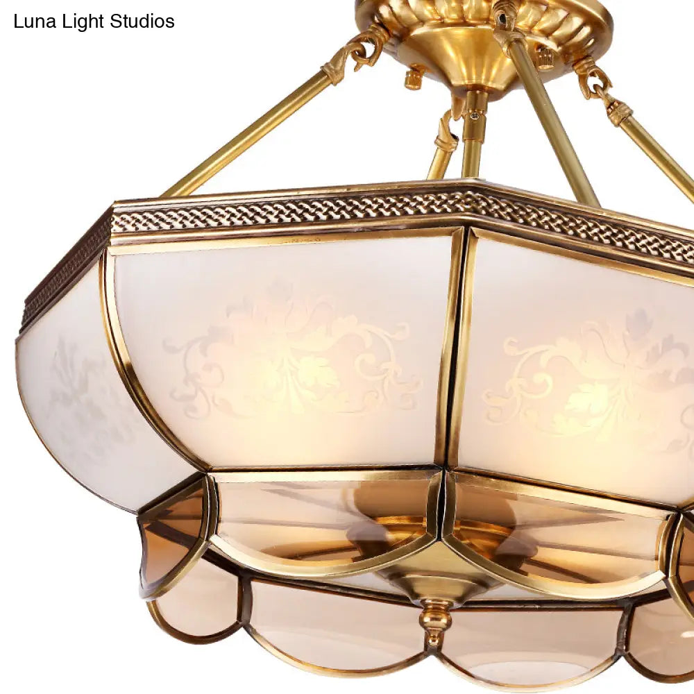 DecorBites™ Colonial Brass Satin Opal Glass Semi Flush Mount Ceiling Light Fixture, 3/4 Bulbs, 14"/18" Dia - Perfect for Living Room Lighting