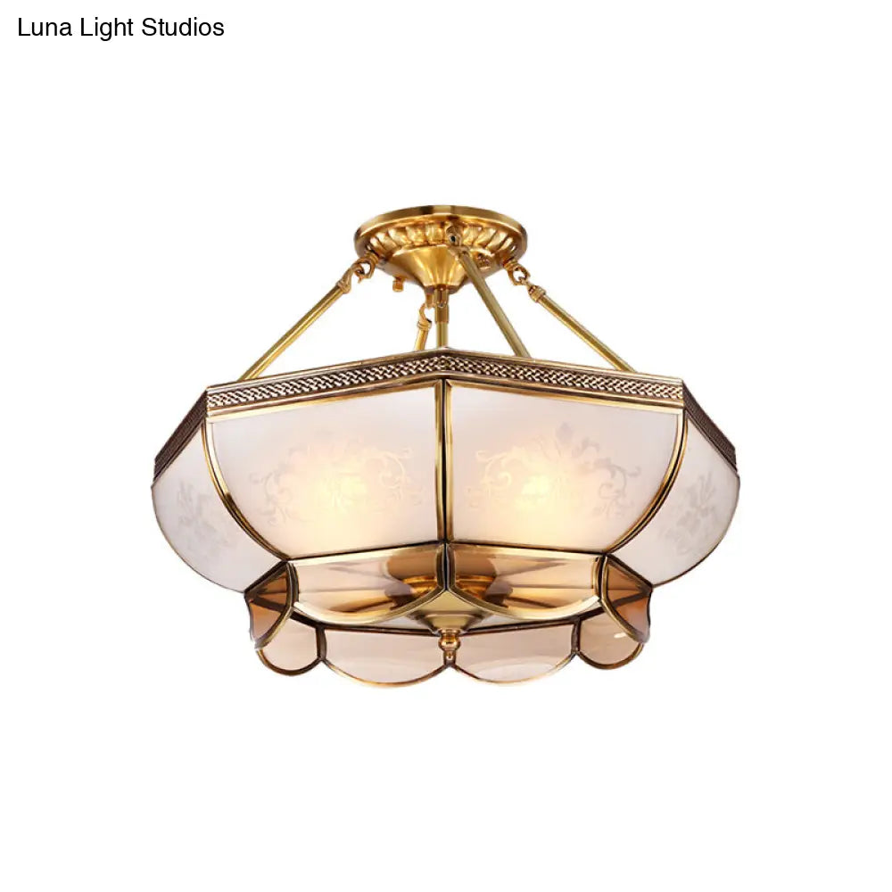 DecorBites™ Colonial Brass Satin Opal Glass Semi Flush Mount Ceiling Light Fixture, 3/4 Bulbs, 14"/18" Dia - Perfect for Living Room Lighting