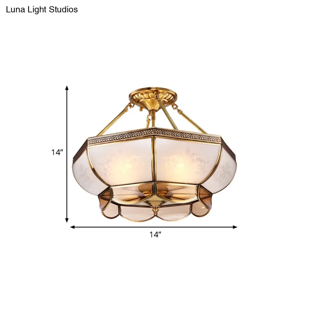 DecorBites™ Colonial Brass Satin Opal Glass Semi Flush Mount Ceiling Light Fixture, 3/4 Bulbs, 14"/18" Dia - Perfect for Living Room Lighting