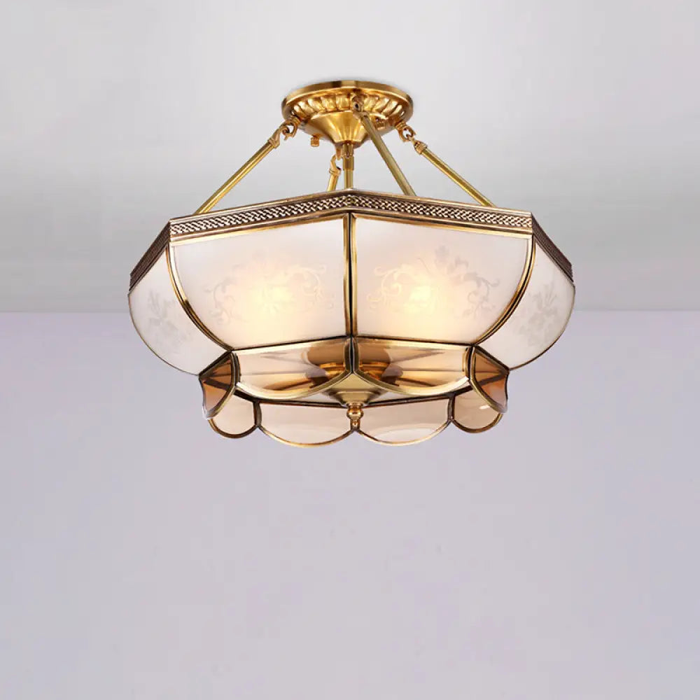 DecorBites™ Colonial Brass Satin Opal Glass Semi Flush Mount Ceiling Light Fixture, 3/4 Bulbs, 14"/18" Dia - Perfect for Living Room Lighting