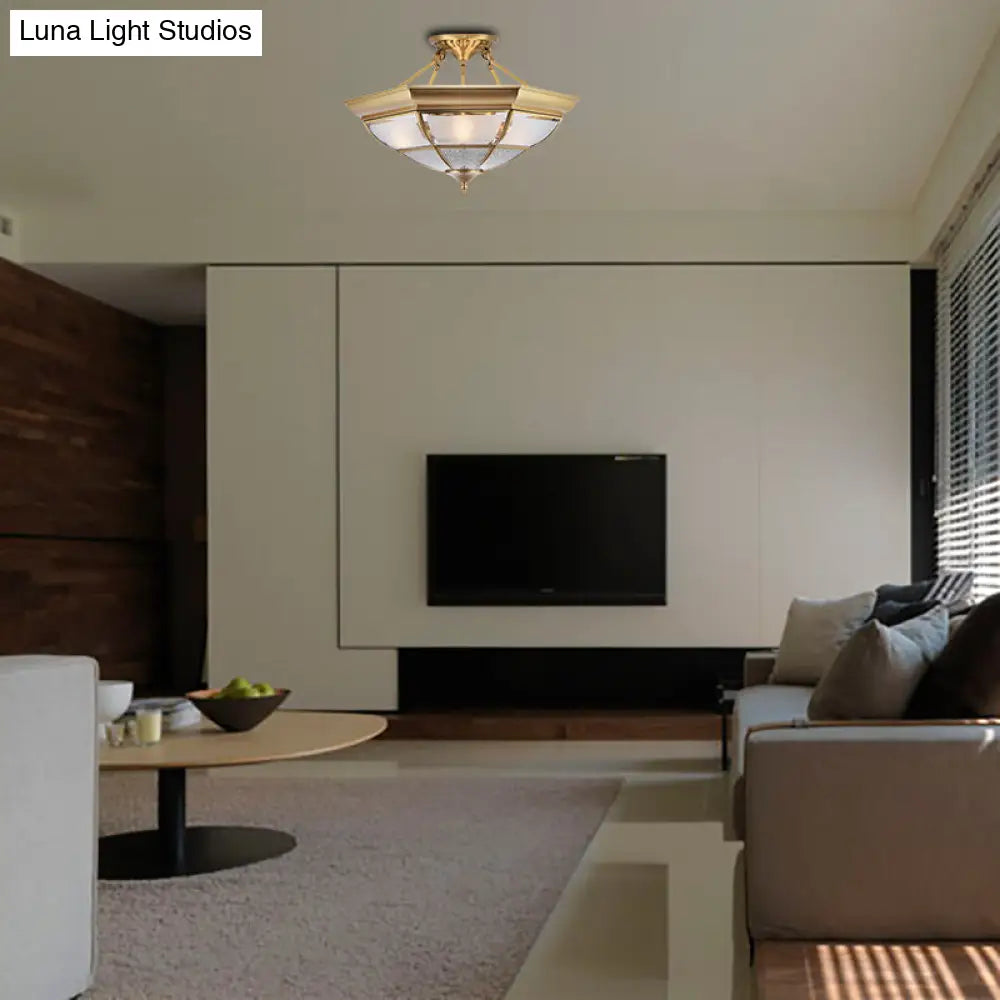 DecorBites™ Colonial Brass Semi-Flush Ceiling Light with 3/4 White Glass, 16"/19.5" Width for Living Room