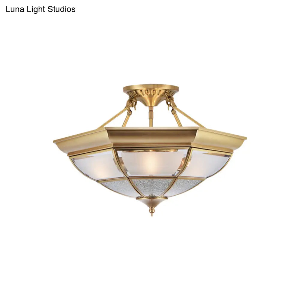DecorBites™ Colonial Brass Semi-Flush Ceiling Light with 3/4 White Glass, 16"/19.5" Width for Living Room