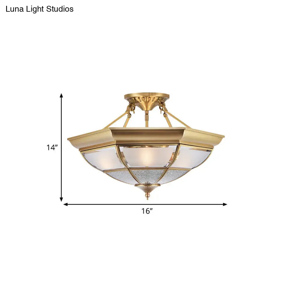 DecorBites™ Colonial Brass Semi-Flush Ceiling Light with 3/4 White Glass, 16"/19.5" Width for Living Room