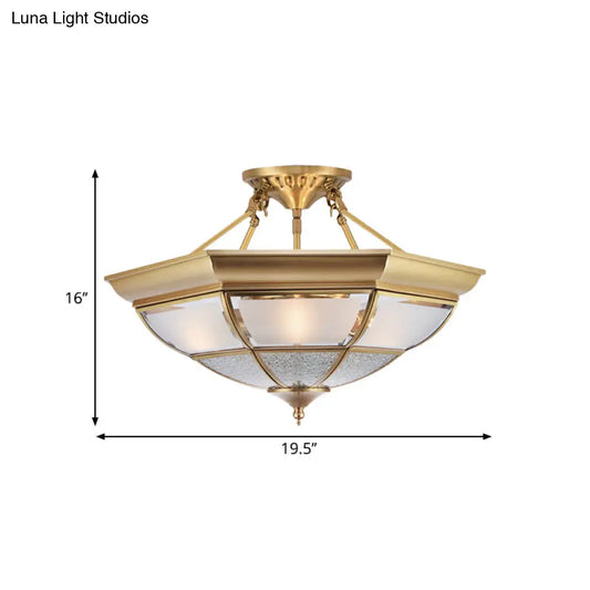 DecorBites™ Colonial Brass Semi-Flush Ceiling Light with 3/4 White Glass, 16"/19.5" Width for Living Room