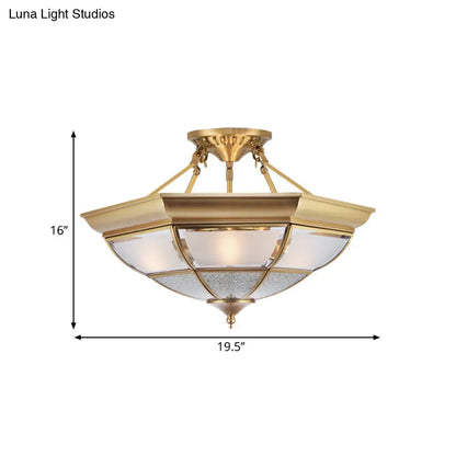 DecorBites™ Colonial Brass Semi-Flush Ceiling Light with 3/4 White Glass, 16"/19.5" Width for Living Room
