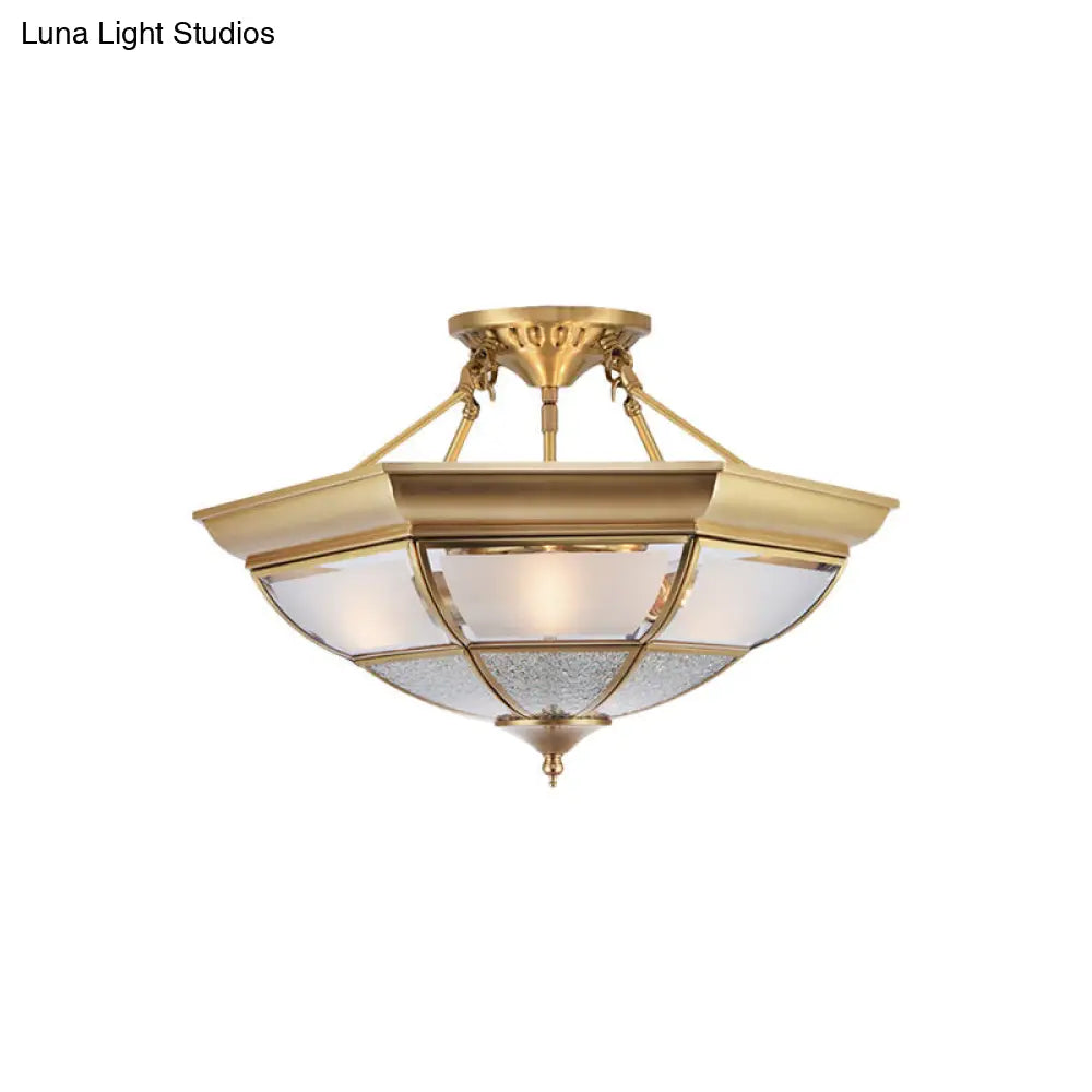 DecorBites™ Colonial Brass Semi-Flush Ceiling Light with 3/4 White Glass, 16"/19.5" Width for Living Room