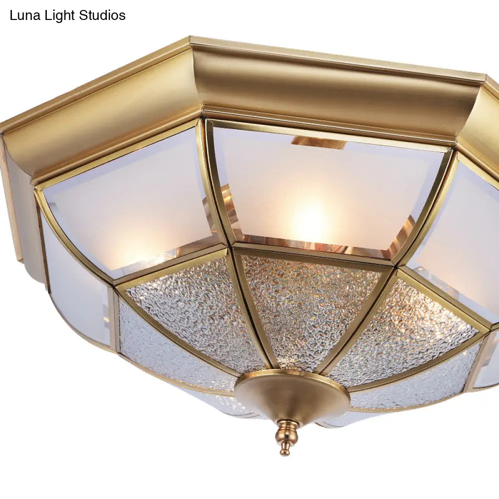 DecorBites™ Colonial Brass Semi-Flush Ceiling Light with 3/4 White Glass, 16"/19.5" Width for Living Room