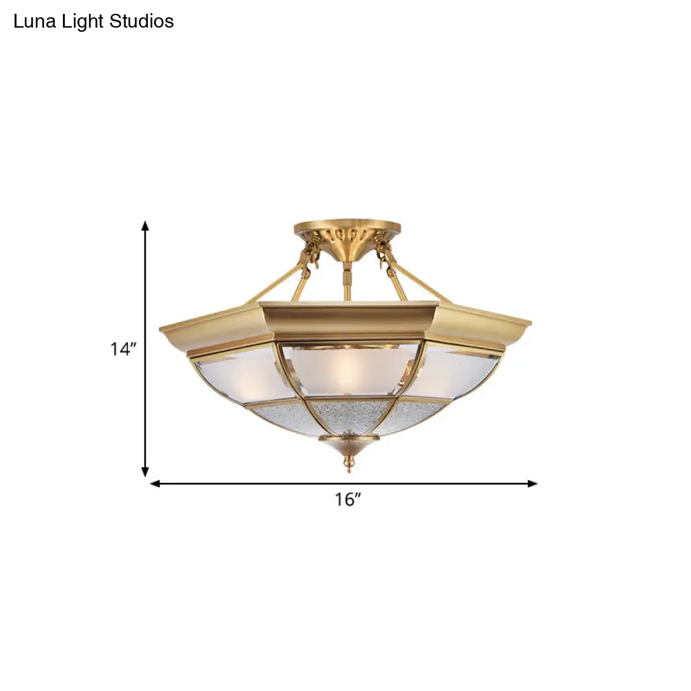 DecorBites™ Colonial Brass Semi-Flush Ceiling Light with 3/4 White Glass, 16"/19.5" Width for Living Room