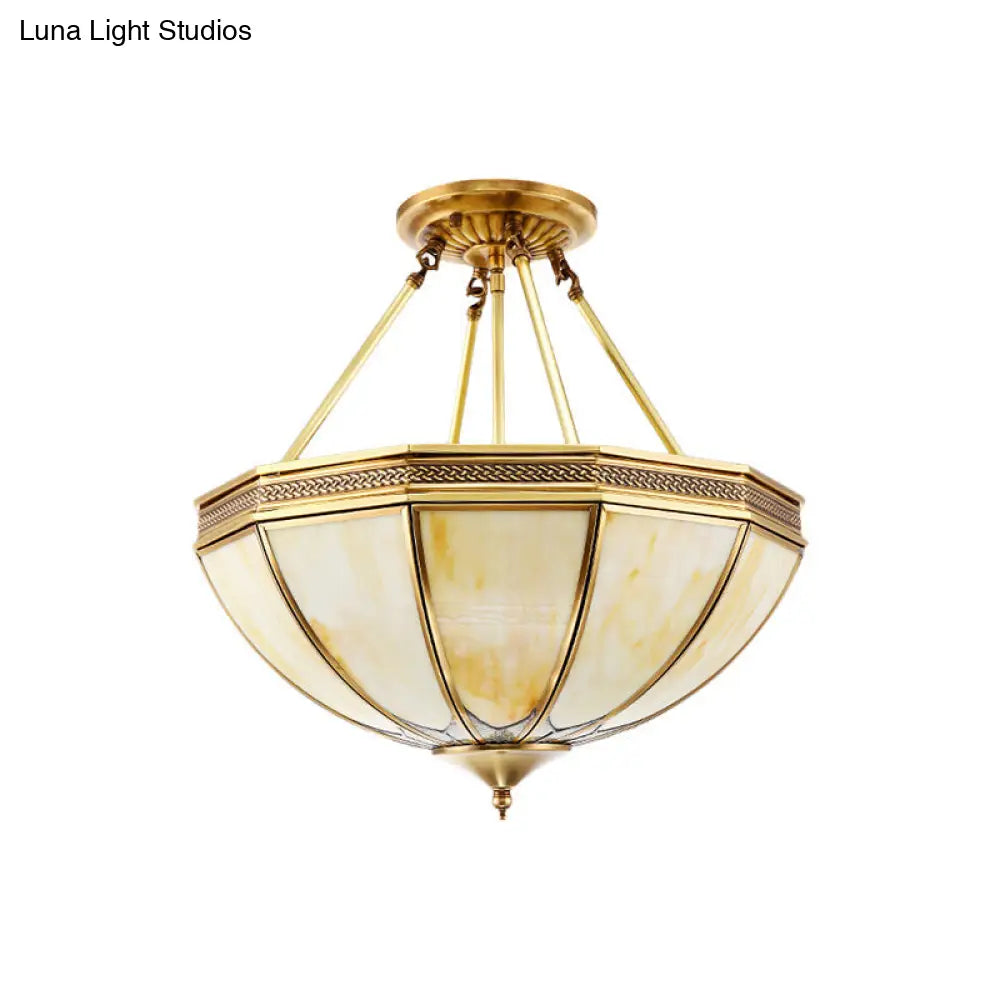 DecorBites™ Colonial Brass Semi Flush Ceiling Light with Sandblasted Glass Bowl - 14"/18" for Living Room