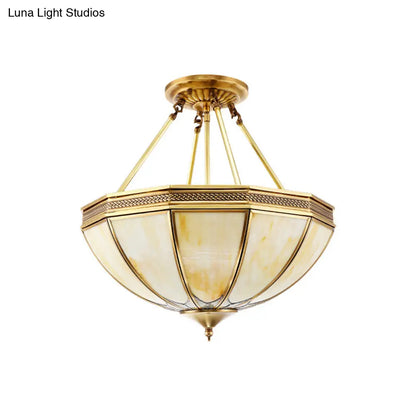 DecorBites™ Colonial Brass Semi Flush Ceiling Light with Sandblasted Glass Bowl - 14"/18" for Living Room