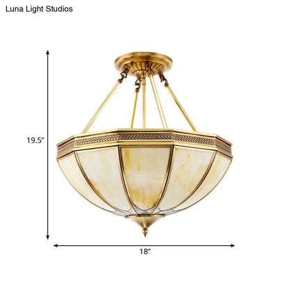DecorBites™ Colonial Brass Semi Flush Ceiling Light with Sandblasted Glass Bowl - 14"/18" for Living Room