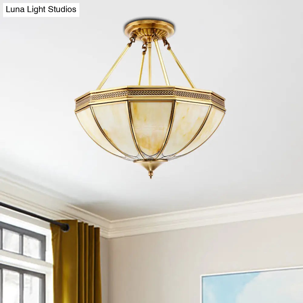 DecorBites™ Colonial Brass Semi Flush Ceiling Light with Sandblasted Glass Bowl - 14"/18" for Living Room
