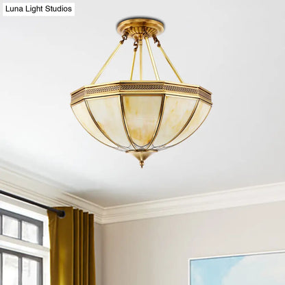 DecorBites™ Colonial Brass Semi Flush Ceiling Light with Sandblasted Glass Bowl - 14"/18" for Living Room
